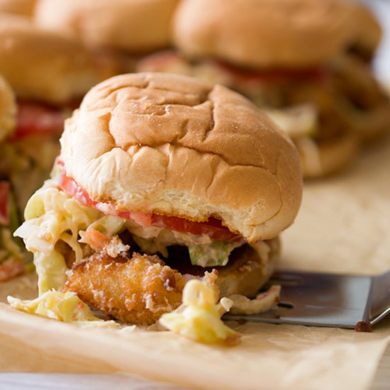 Crispy Shrimp Sliders & Spicy Slaw