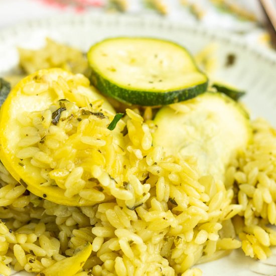 One Pan Zucchini Pesto Orzo