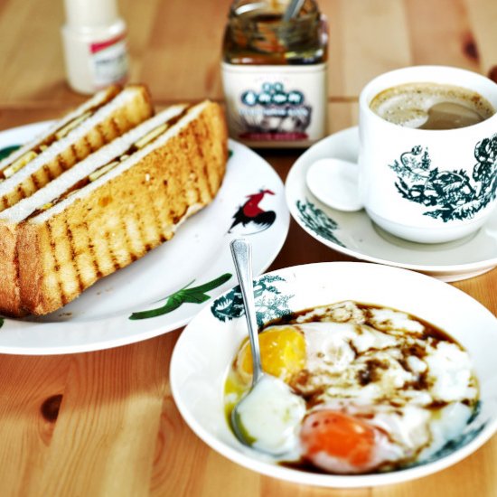 Kaya toast and half-boiled eggs