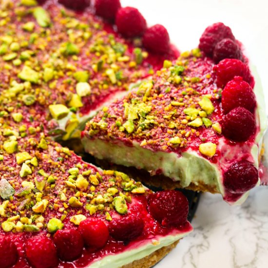 Raspberry and Pistachio Cheesecake