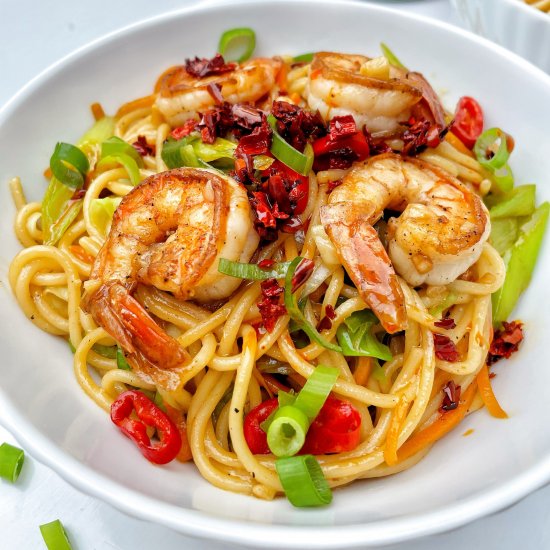 Spicy Shrimp Chow Mein Noodles