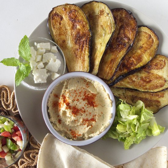 Fried Eggplant with Hummus