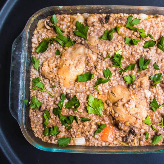 Chicken Bourguignonne with buckwheat