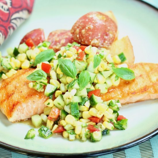 Salmon with Cucumber Corn Salsa