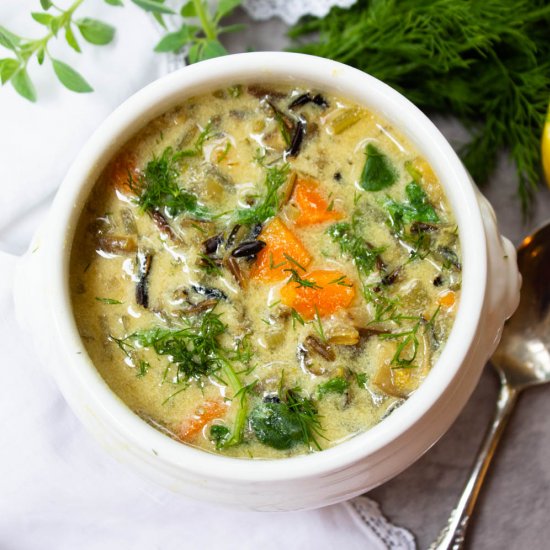 Wild Rice, Lemon, and Mushroom Soup