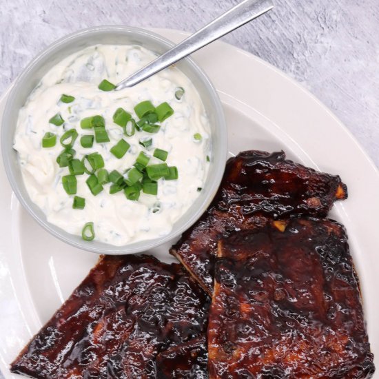 Stickiest-Ever BBQ Ribs + Chive Dip