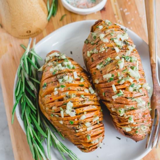 Rosemary Hasselback Sweet Potatoes