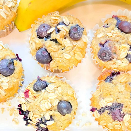 Banana Blueberry Oatmeal Muffins