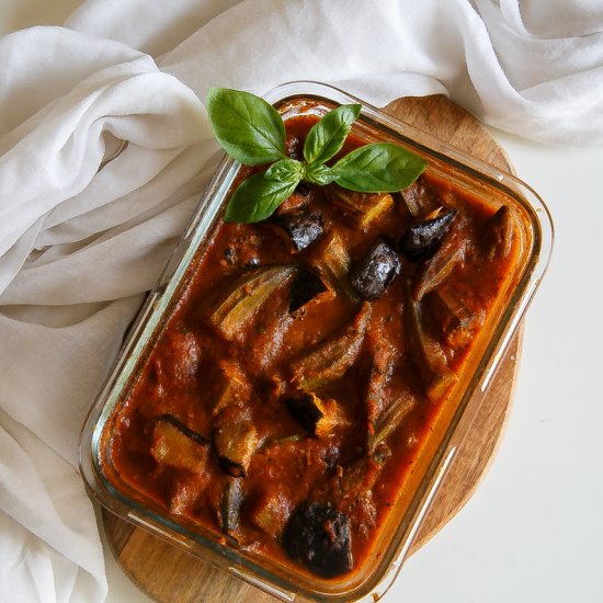 Roasted Eggplant with Okra Stew