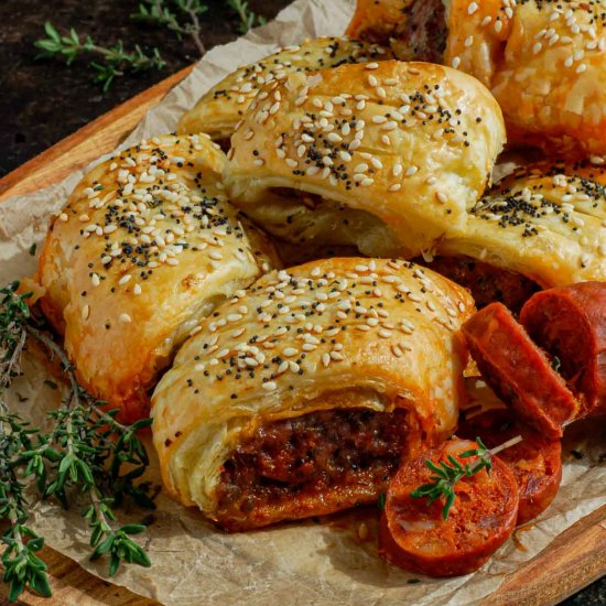 Chorizo and pork sausage rolls