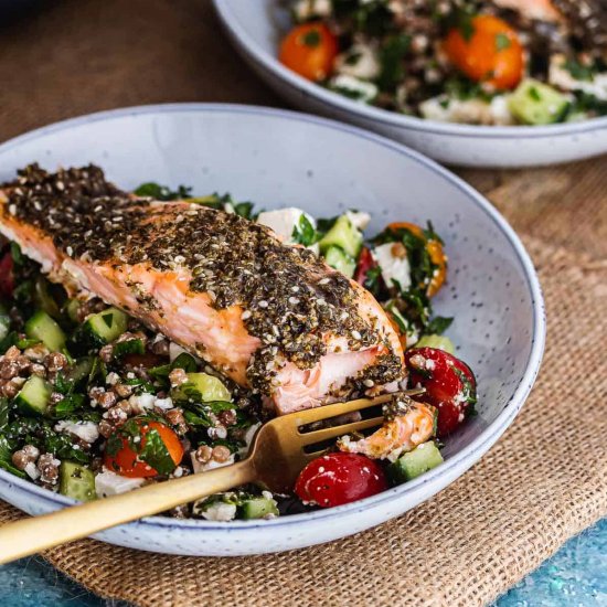 Salmon couscous with za’atar