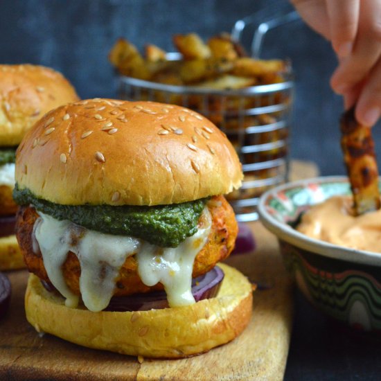 Red Lentil Burgers with Basil Pesto