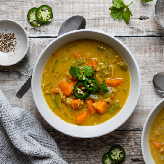 Sweet Potato Lentil and Tahini Soup