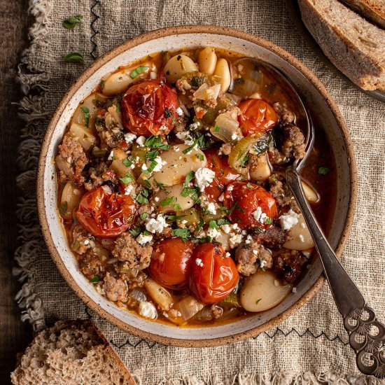 Braised butter beans with sausage