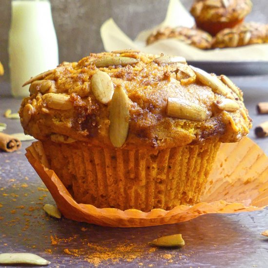 Pumpkin Muffins Topped with Pepitas