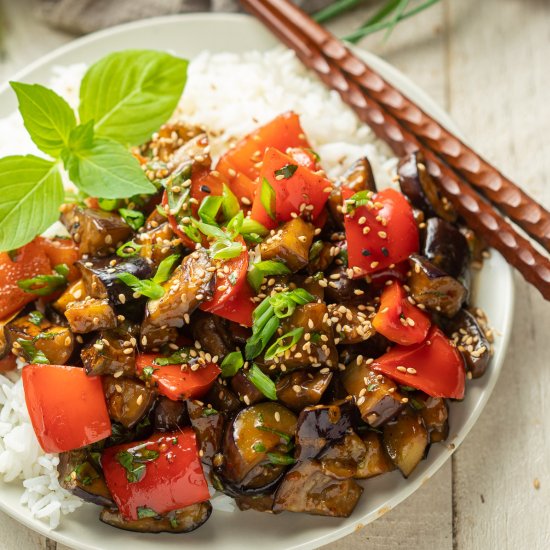 Sesame Hoisin Eggplant Stir Fry