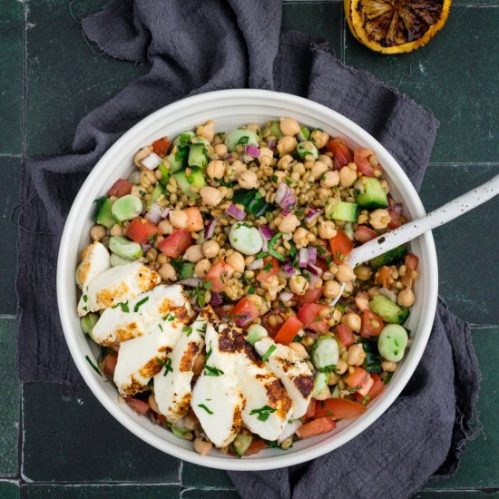 Freekeh & Fava Bean Chickpea Salad