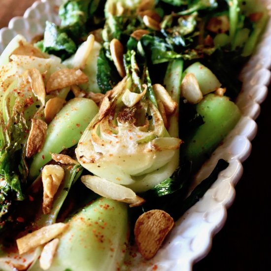 Baby Bok Choy with Crispy Garlic