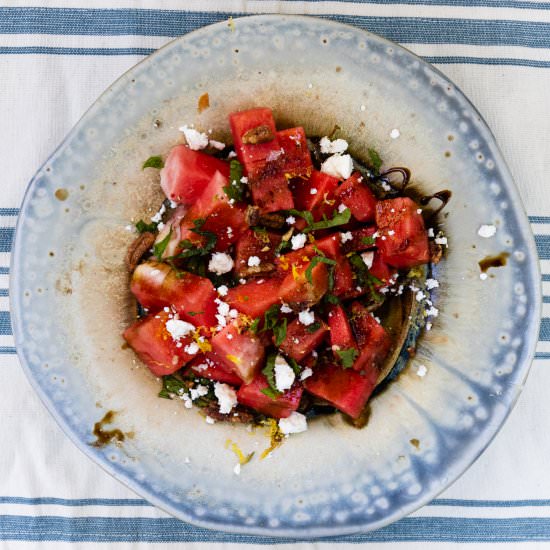 Watermelon, feta and mint salad