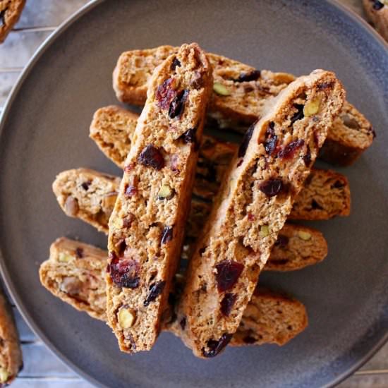 Vegan Cranberry Pistachio Biscotti