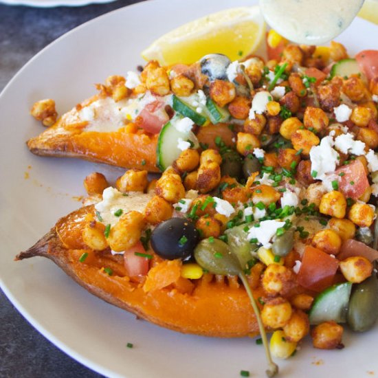 Mediterranean Baked Sweet Potatoes