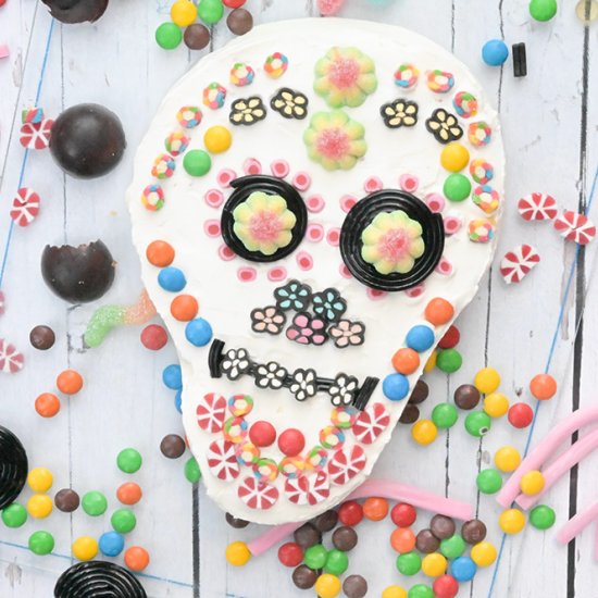 Colourful skull cake