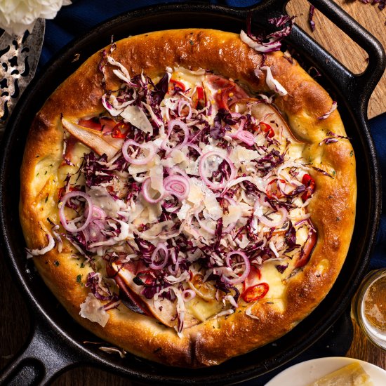 Mortadella Pear Skillet Pizza