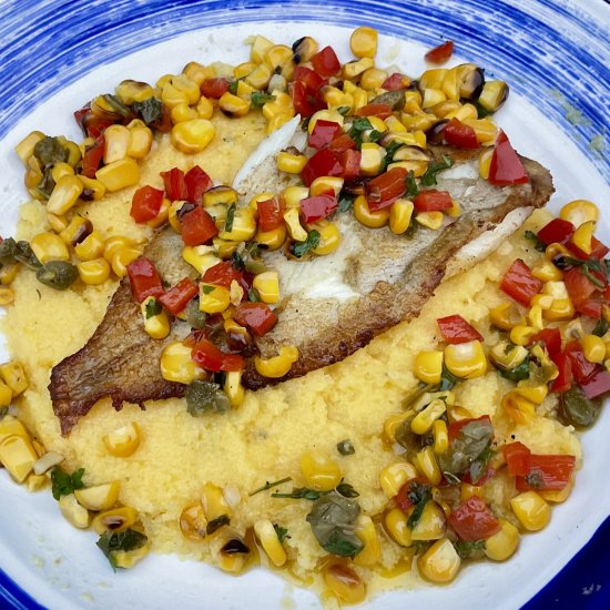 Sole, Polenta and Sweetcorn salsa