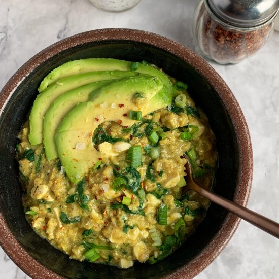 Savory Oatmeal with spinach & tofu