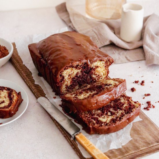 Marble cake with coffee glaze