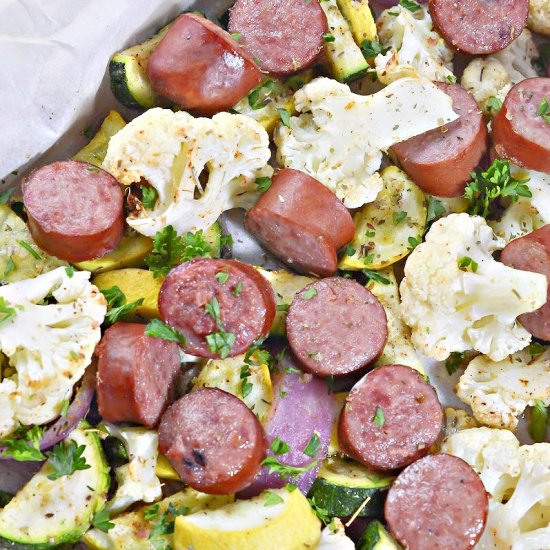 KETO SHEET PAN SAUSAGE & VEGGIES