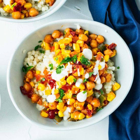 Honey Chipotle Chickpea Elote Bowls