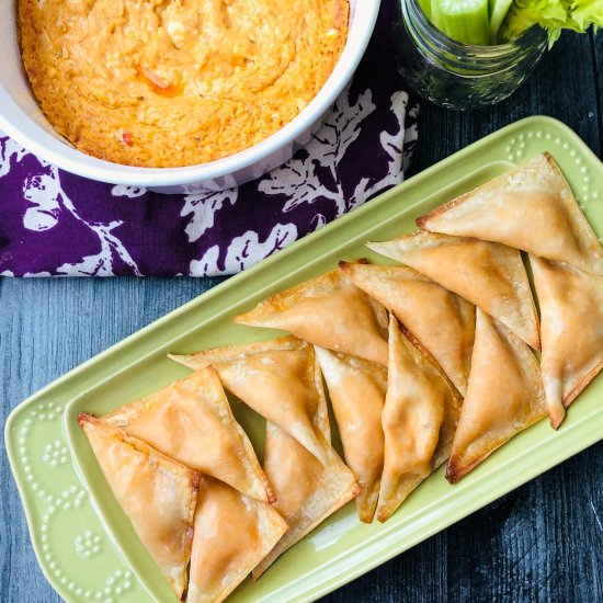 Baked Buffalo Chicken Wontons & Dip