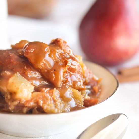 Pear Bread Pudding w/Toffee Sauce