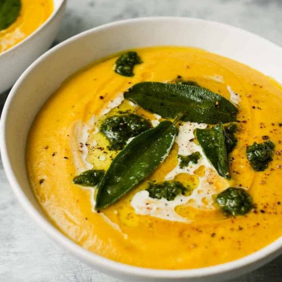 Roasted Pumpkin Soup with Pesto