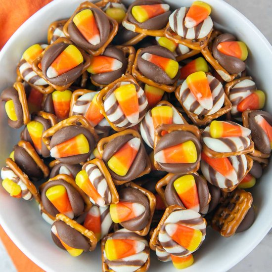 Candy Corn Pretzel Bites