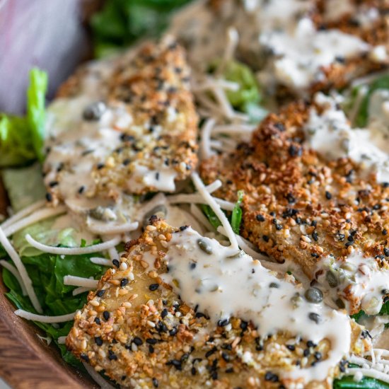 Caesar with sesame crusted tofu