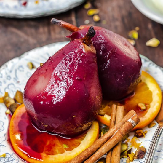 Red Wine Poached Pears