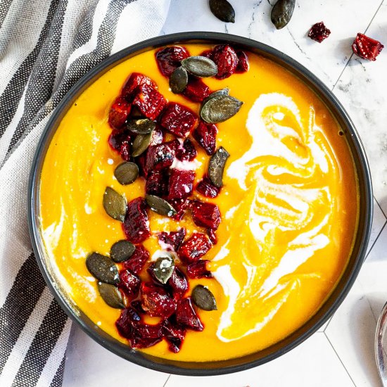 Roasted Pumpkin Sweet Potato Soup