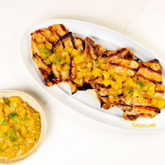 Pork chops with mango salsa