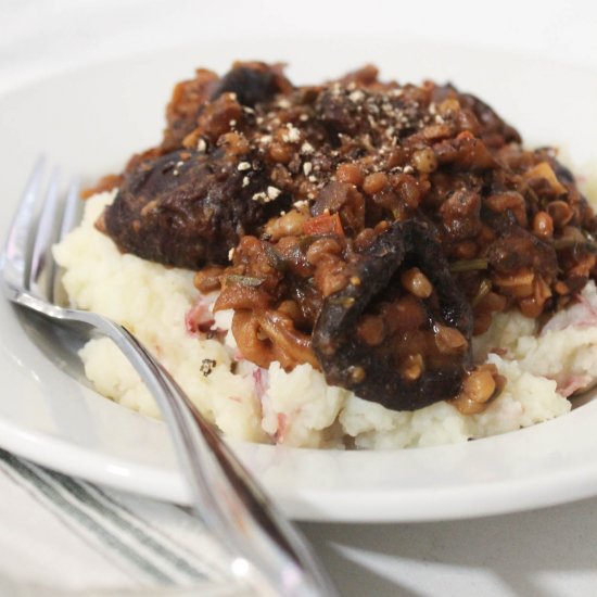 One pot mushroom stew over potatoes