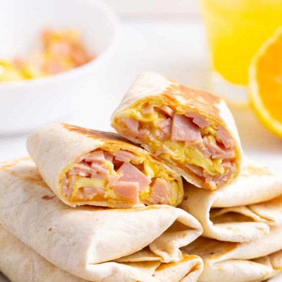 Ham & Cheese Breakfast Burritos