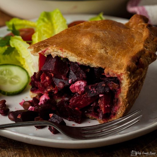 Vegan beetroot and lentil pie