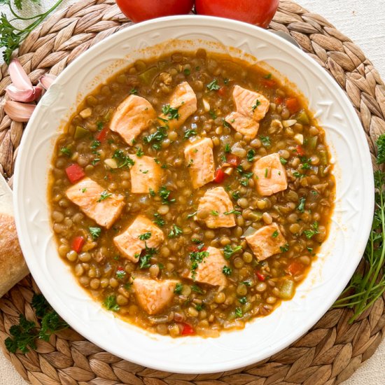 Classic Spanish Lentils with Salmon