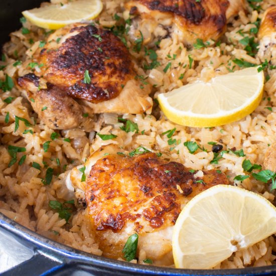 One Pot Greek Chicken and Lemon Ric