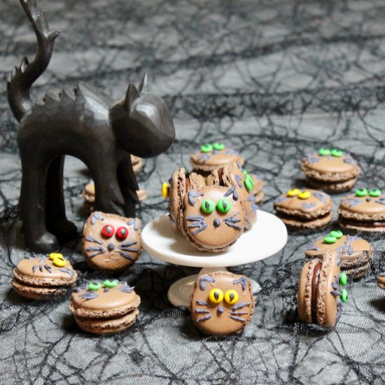 Chocolate Black Cat Macarons