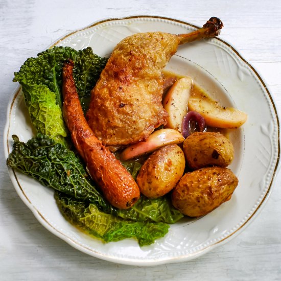 Roast Chicken with Apples and Savoy