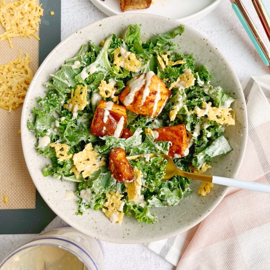 Kale Caesar Salad with Salmon Bites