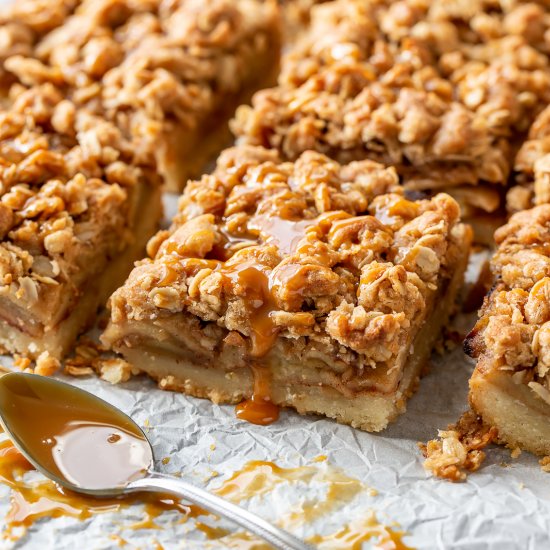 Apple Bars with Caramel Sauce