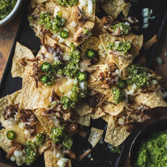 Pork Carnitas Nachos with Tomatillo